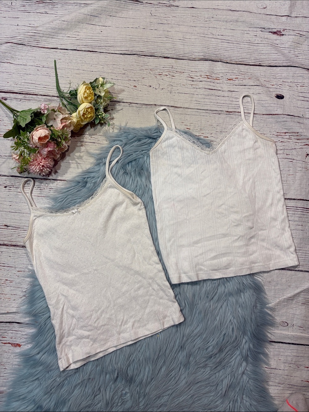 Set of 2 Brandy Melville White Lace Trim Camis